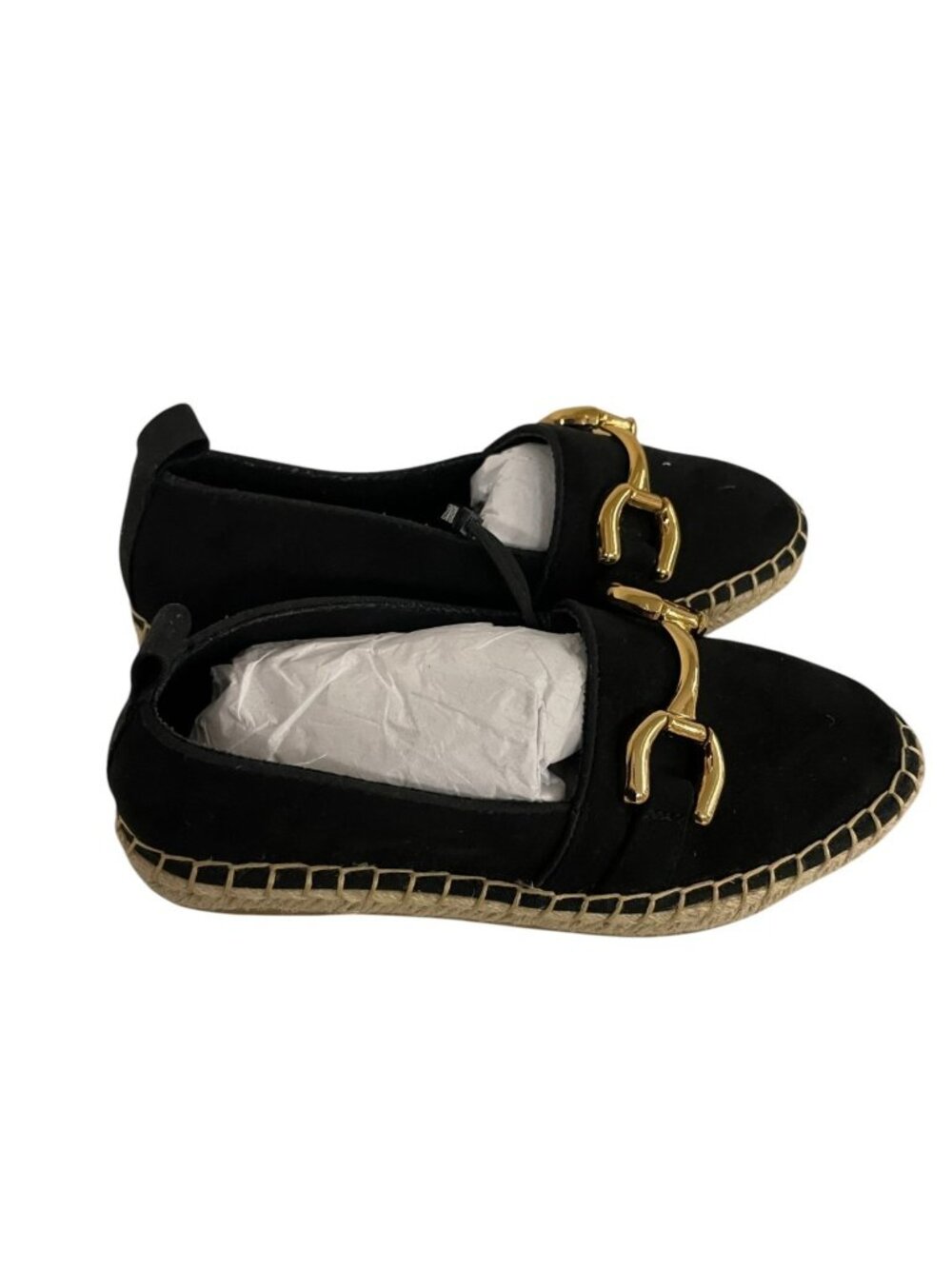 Zara Womens Espadrille Flats Loafers EU 35 US 5 Black Gold Horsebit 2509/110 NWT
